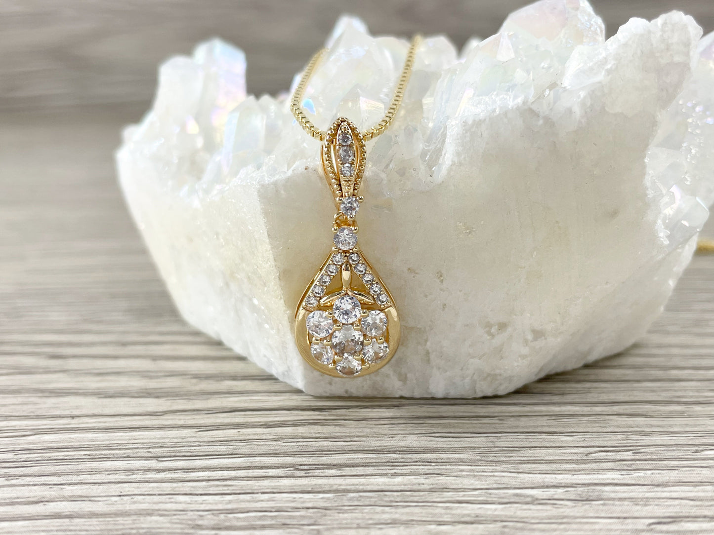 Vintage Teardrop Pendant- CZ Pave 18K Gold Plated Fancy Diamond in Copper Base 6pcs
