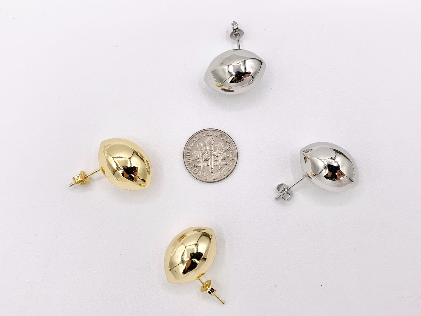 Lightweight Oval Puffy Earrings in 18K Gold or Silver Plated Copper 3 pairs
