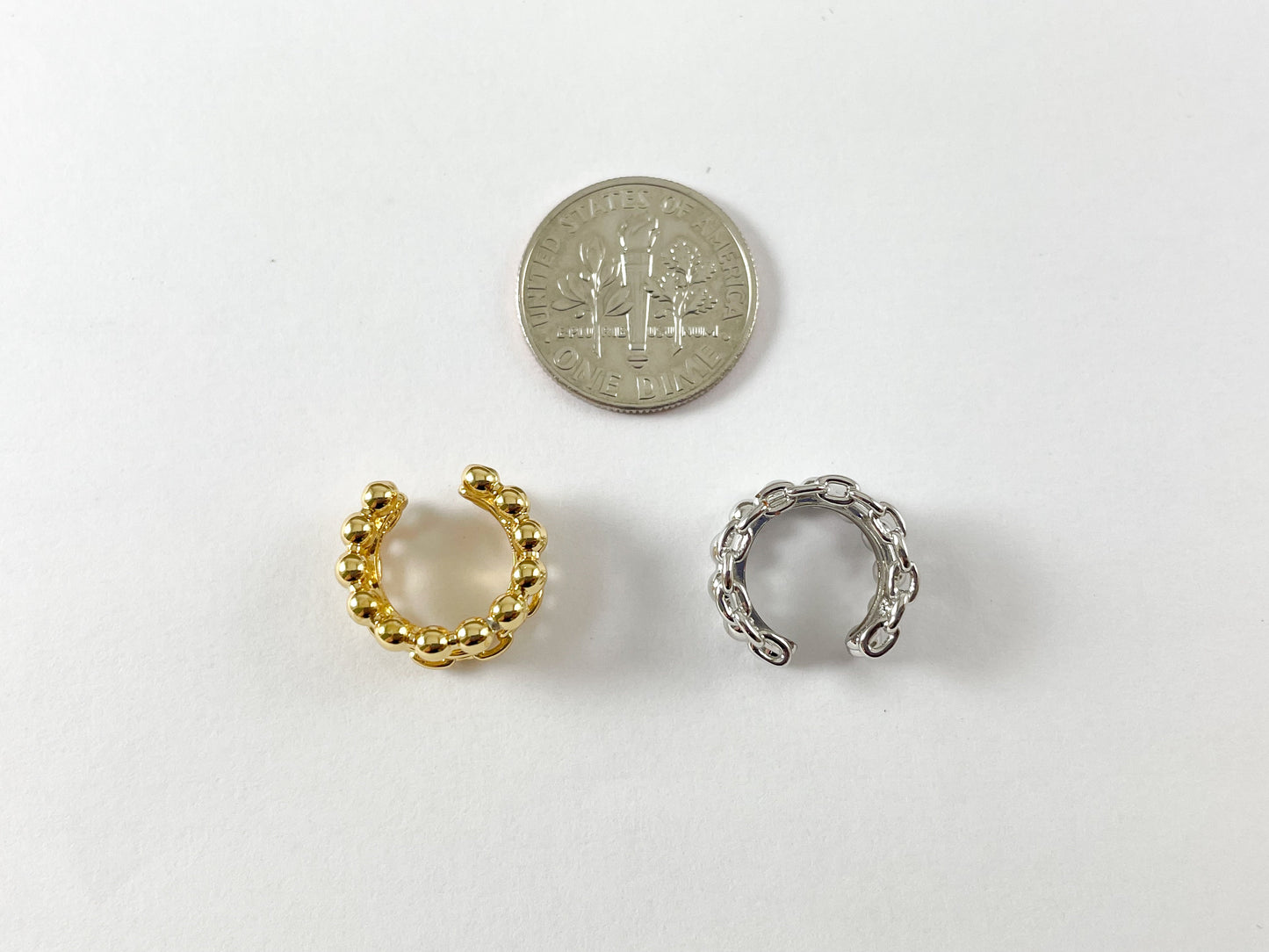 Ear Cuffs- Triple Band Beaded Link Cuffs in 18K Gold and Platinum Plating (No Piercing!!) 10pcs