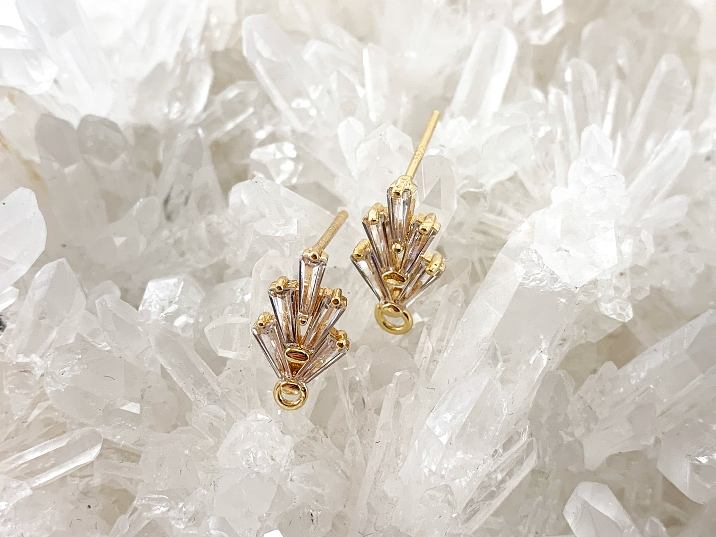 Real 18K Gold Plated Clusters Earring Stud Component Over Copper 4pairs