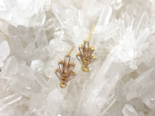 Real 18K Gold Plated Clusters Earring Stud Component Over Copper 4pairs
