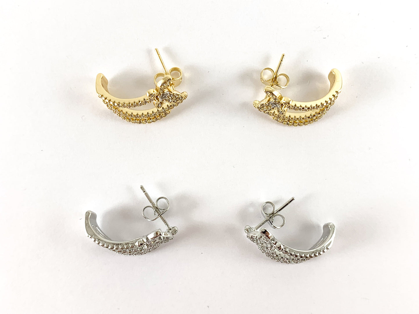 Real 18K Gold/Platinum Plated CZ Pave Wrap Butterfly Triple Band Earring Over Copper 3pairs