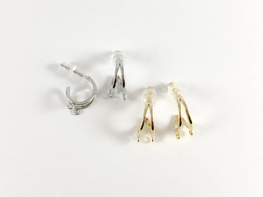 Earring Half Hoop Component with 2 loops in 18k Gold or silver plated over copper 5 pairs