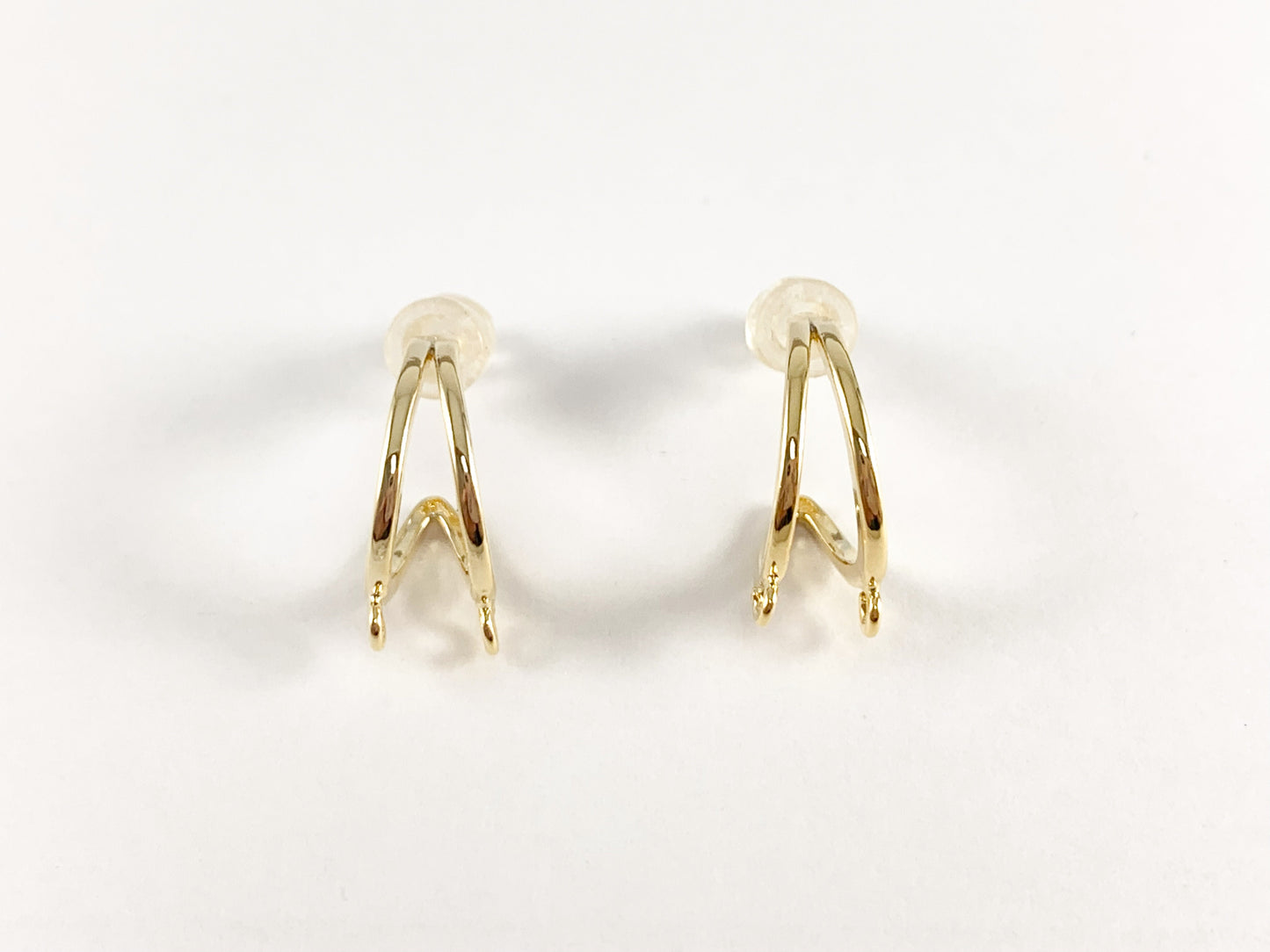 Earring Half Hoop Component with 2 loops in 18k Gold or silver plated over copper 5 pairs