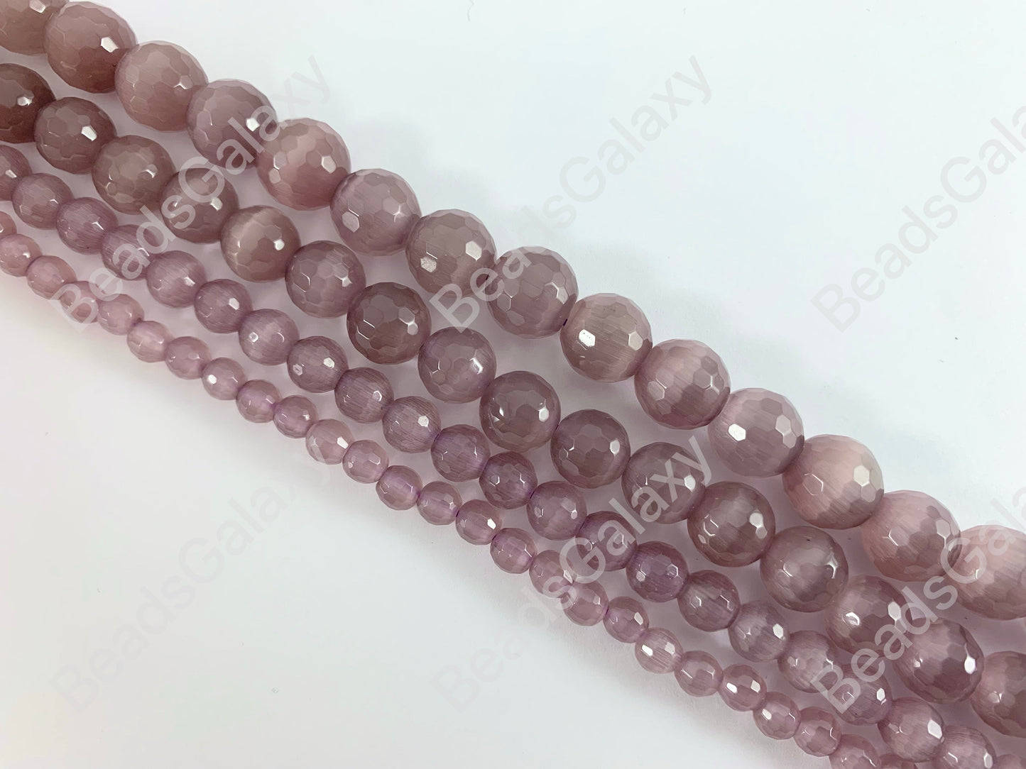 Faceted Round Cat's Eye Dyed Eggplant Purple Beads Around 15"