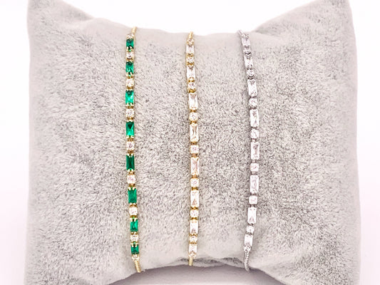 Dainty Emerald Cut CZ Pave Rhinestone Box Chain Dainty Slide Adjustable Bracelets 4 pcs