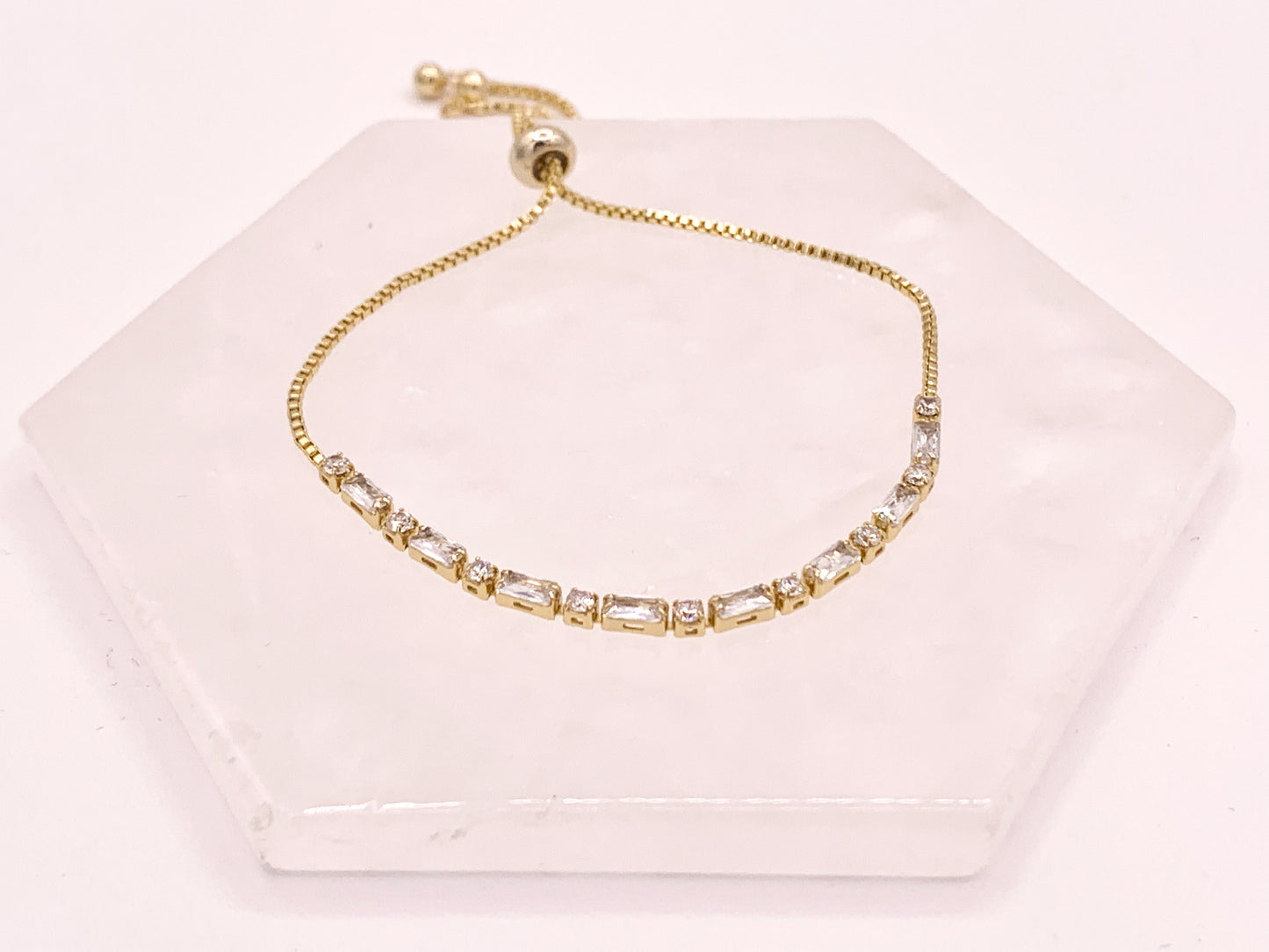 Dainty Emerald Cut CZ Pave Rhinestone Box Chain Dainty Slide Adjustable Bracelets 4 pcs