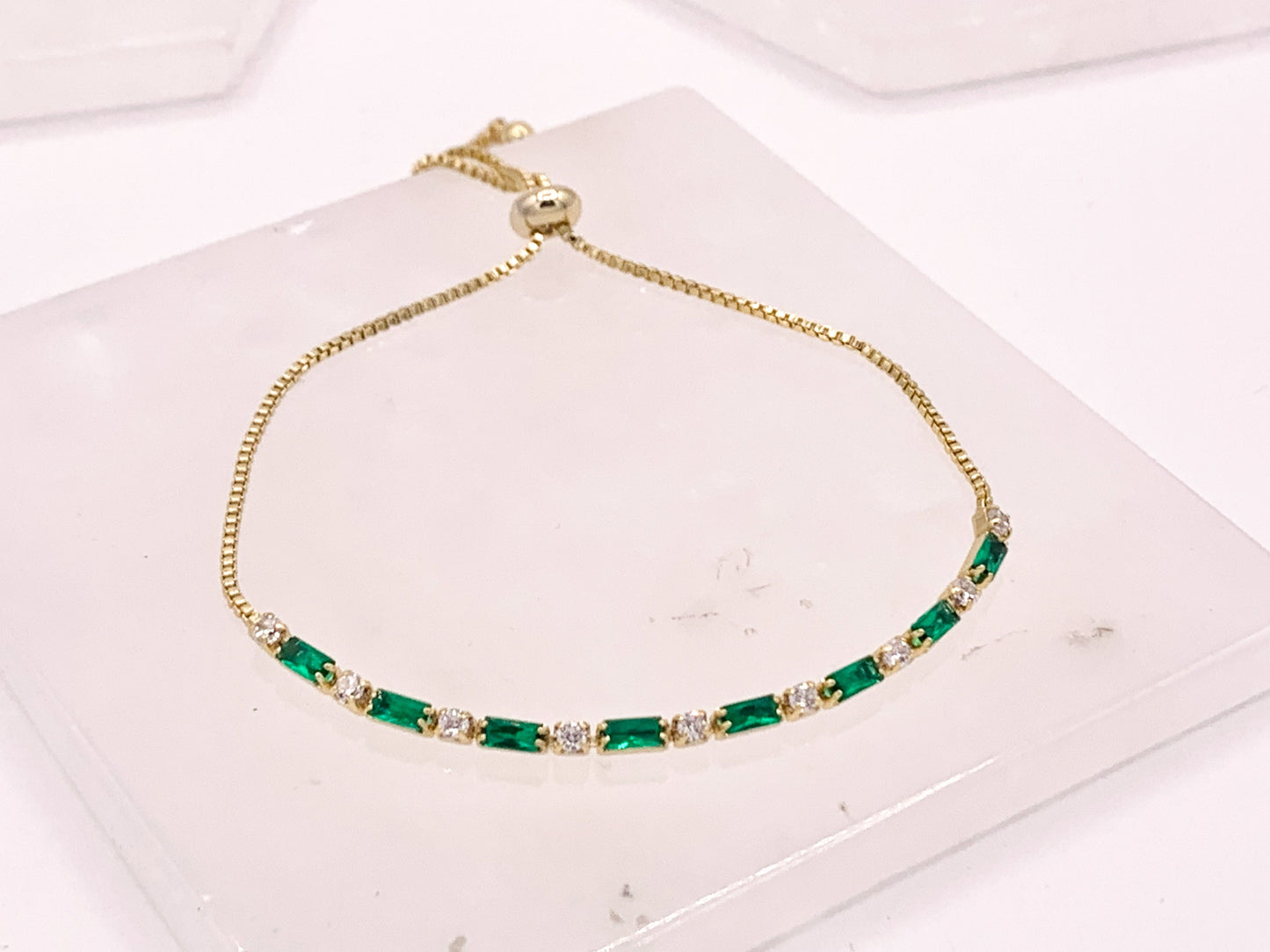 Dainty Emerald Cut CZ Pave Rhinestone Box Chain Dainty Slide Adjustable Bracelets 4 pcs