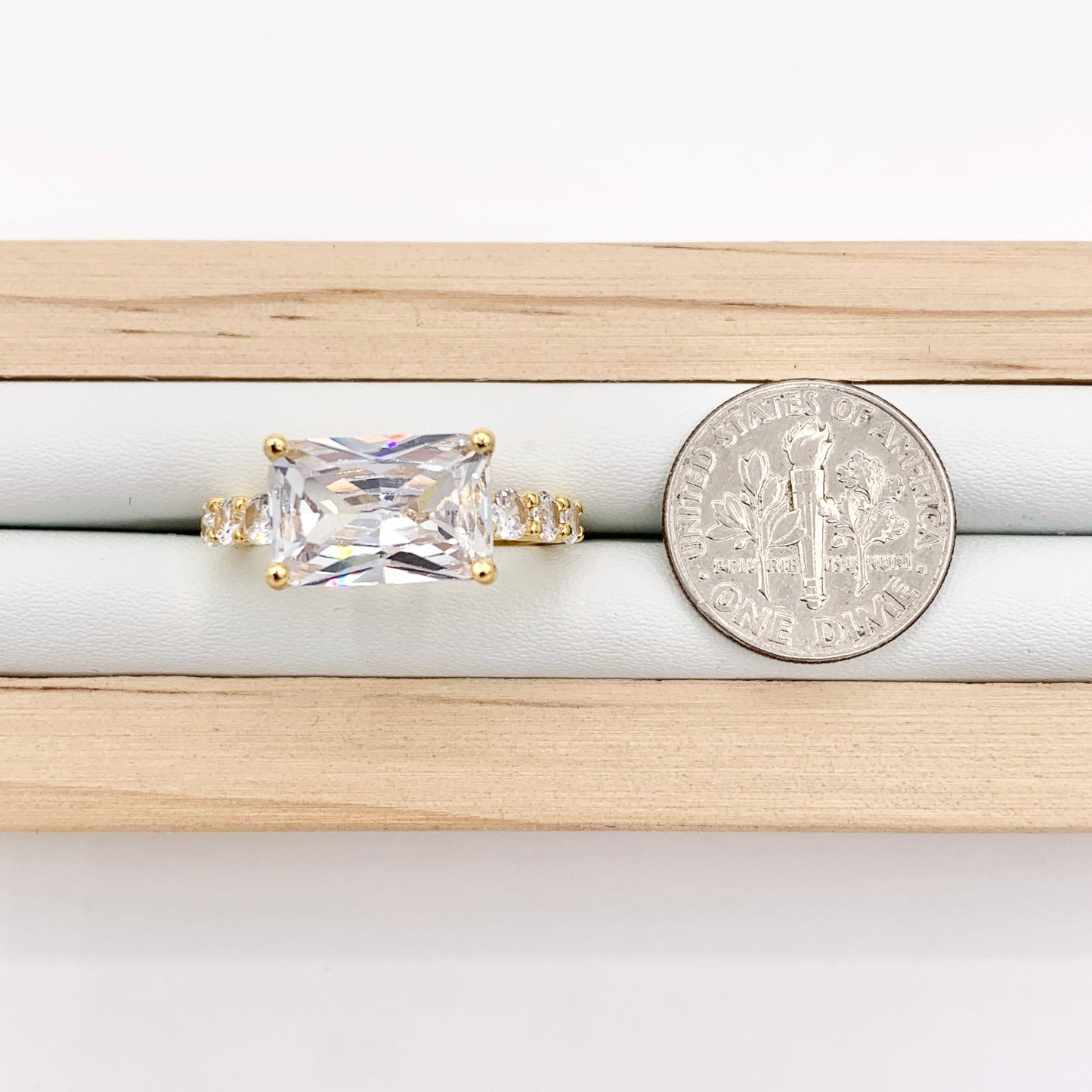 Emerald Cut Cubic Zirconia Rectangle Rings in 18K Gold or Silver Plated Copper 4pcs