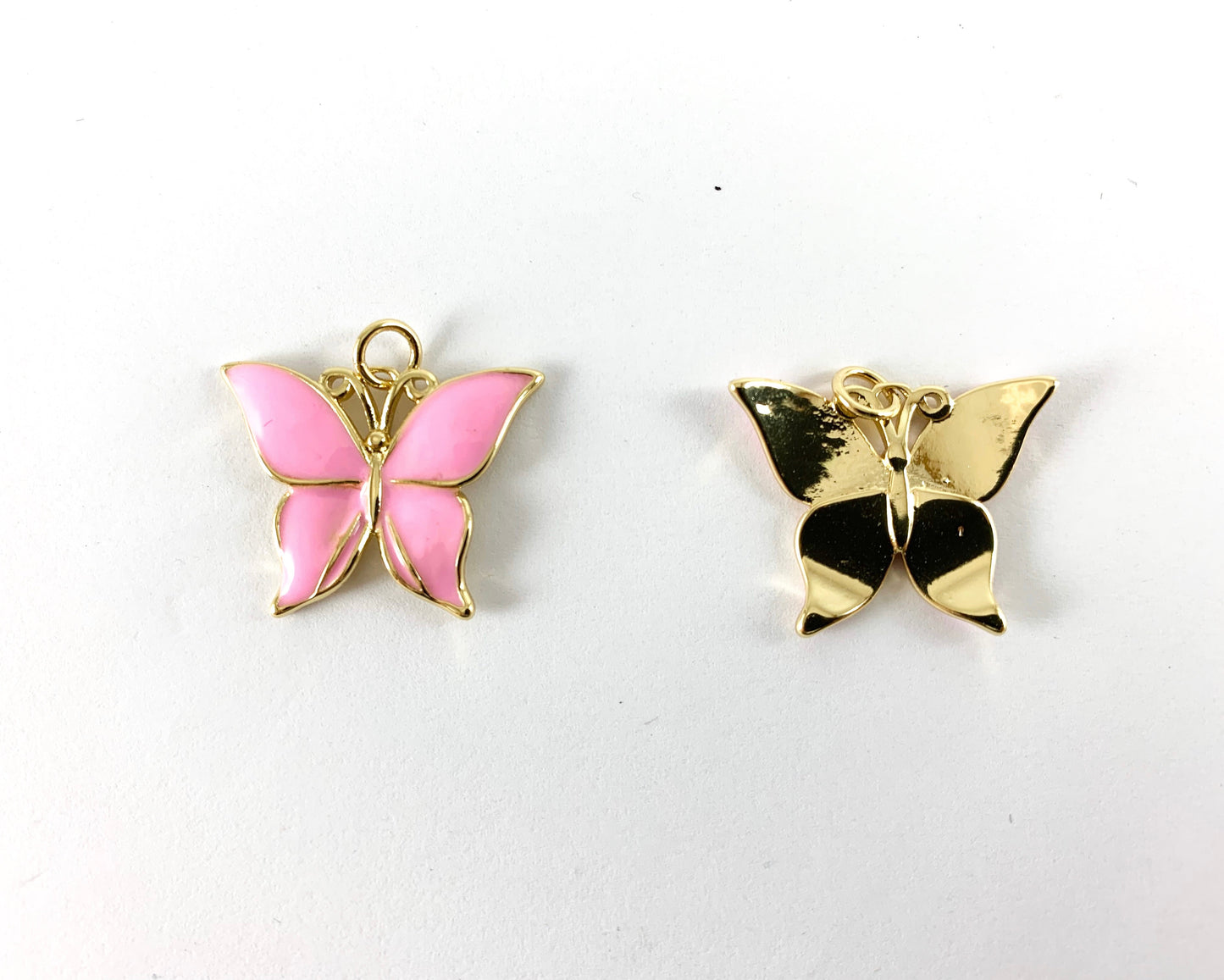 Real Gold 18K Plated Enamel & CZ Pave Butterfly Pendant Charm Over Copper 5pcs