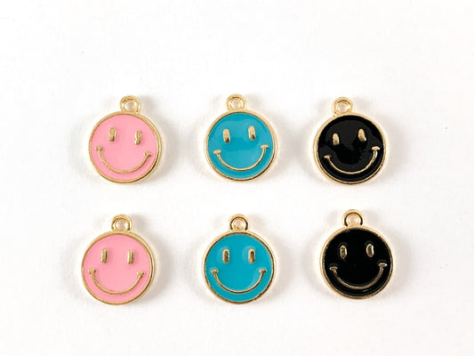 12mm Gold Plated Enamel Smiley Face Charm Pendant Over Copper 10pcs