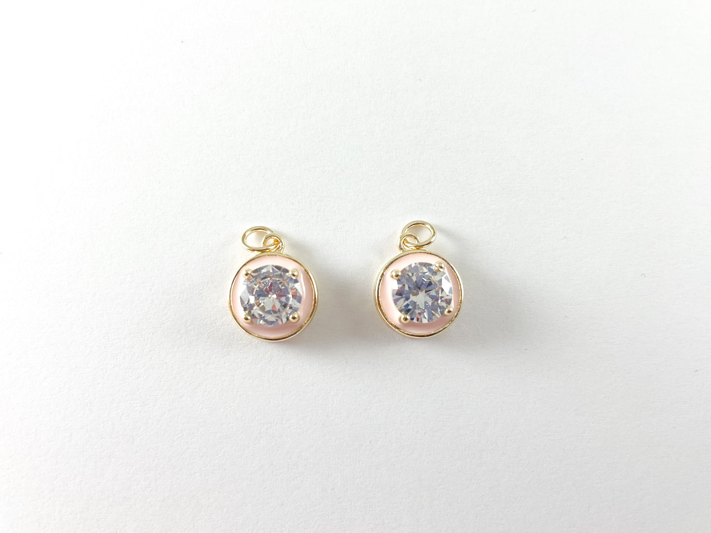 18K Gold Plated Enamel CZ Pave Coin Charms Over Copper 6pcs