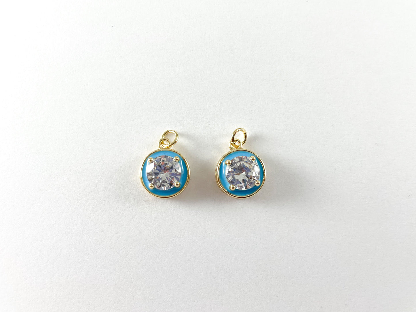 18K Gold Plated Enamel CZ Pave Coin Charms Over Copper 6pcs