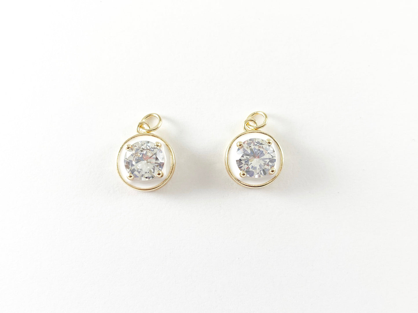 18K Gold Plated Enamel CZ Pave Coin Charms Over Copper 6pcs