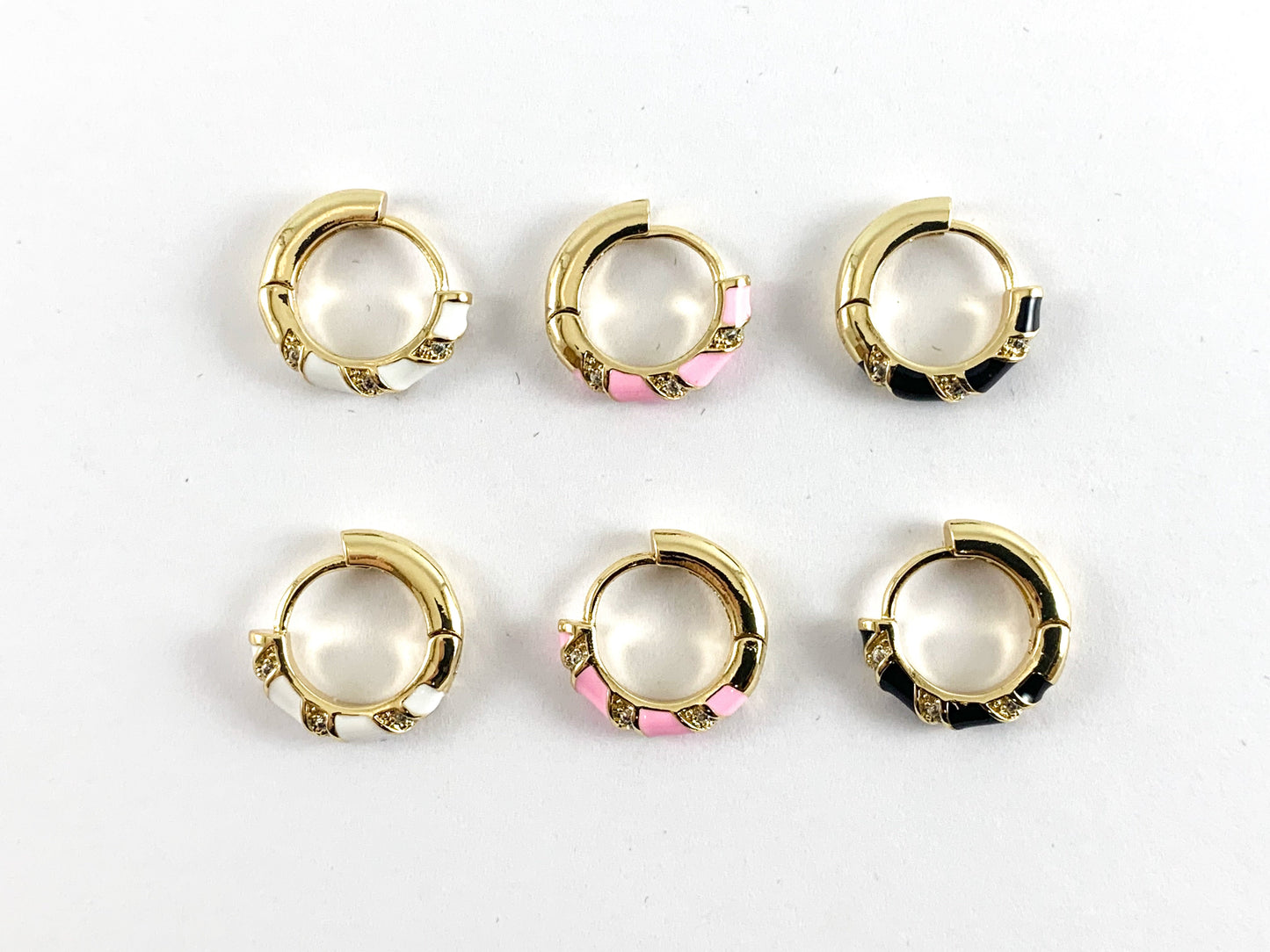 Real Gold 18K Plated CZ Pave Enamel Circle Earring Huggies 4pairs