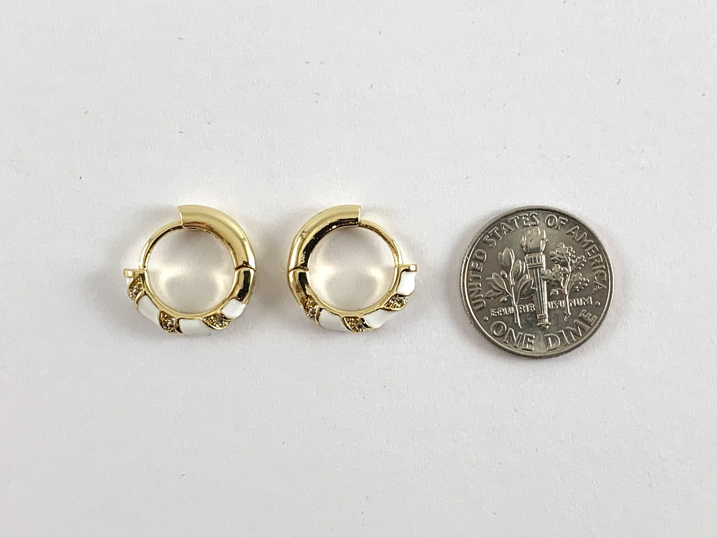 Real Gold 18K Plated CZ Pave Enamel Circle Earring Huggies 4pairs