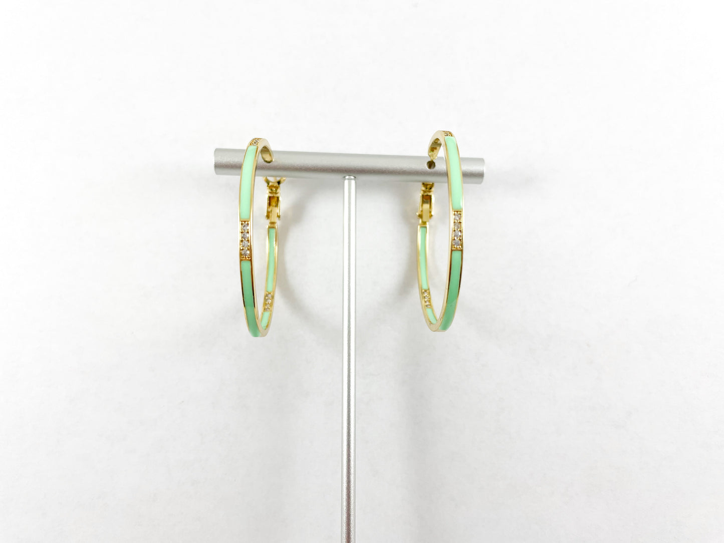18K Gold Plated Enamel Pastel Thin CZ Pave Earring Hoops in a Copper Base 2 pairs