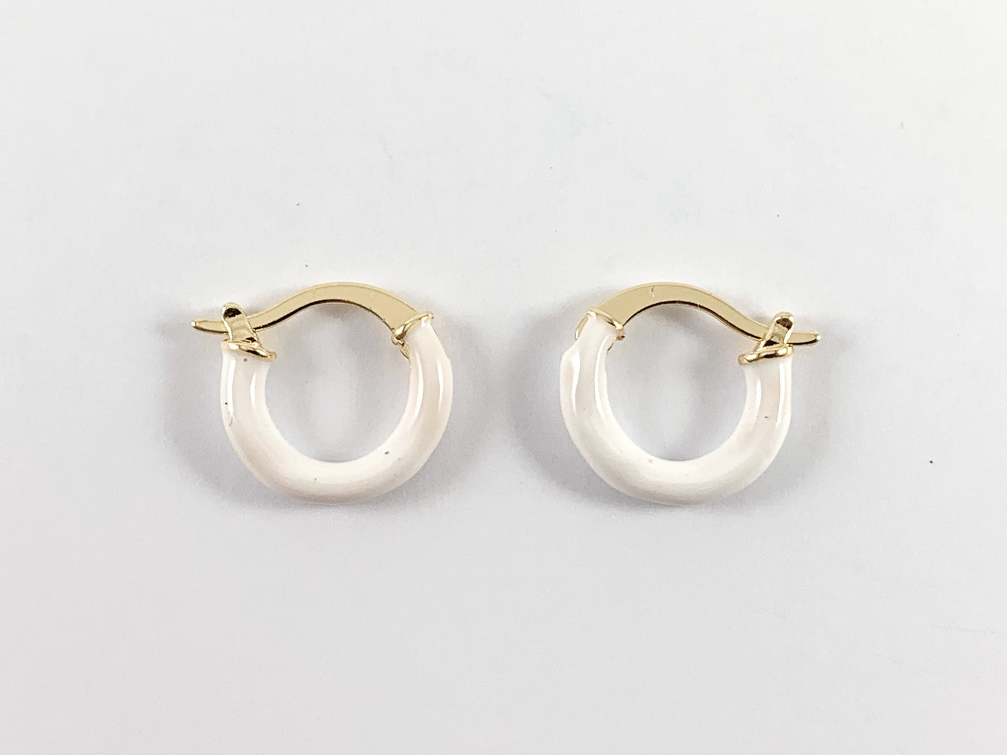 Real Gold 18K Plated Enamel Pink White Gold Earring Hoop Huggies 5 pairs