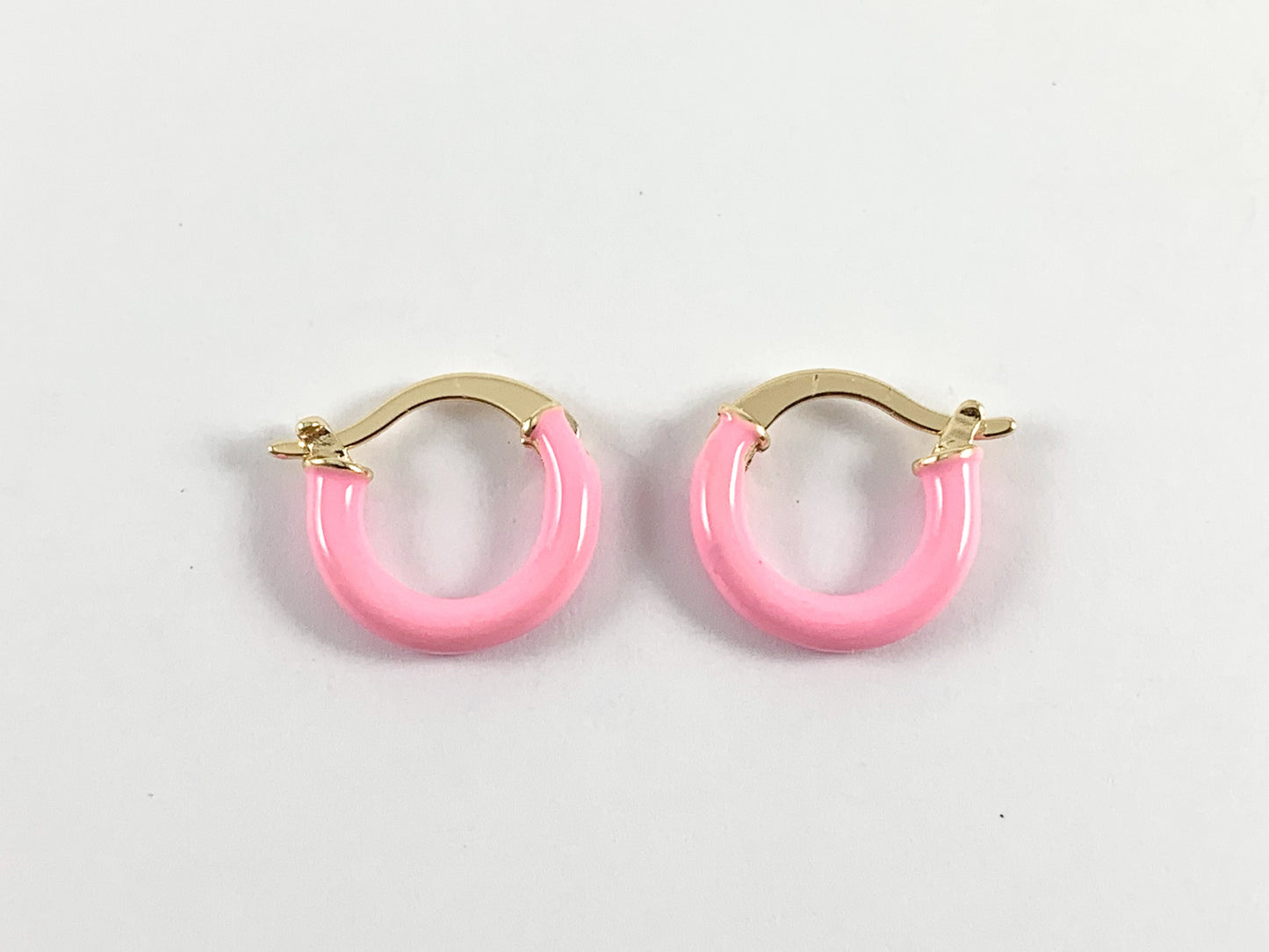 Real Gold 18K Plated Enamel Pink White Gold Earring Hoop Huggies 5 pairs
