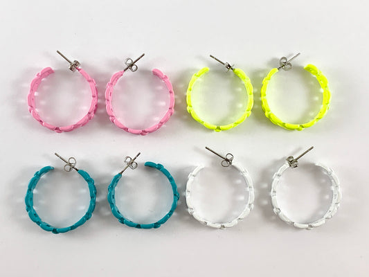 Real Gold 18K Plated Enamel Pastel Neon Gold Chain Link Style Earring Hoops 3pairs