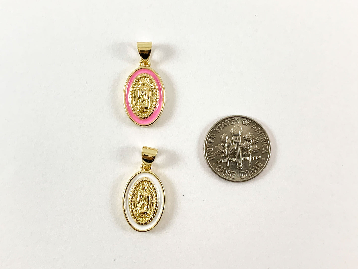 Real Gold 18K Plated Enamel Virgin Mary Charm Over Copper 6pcs