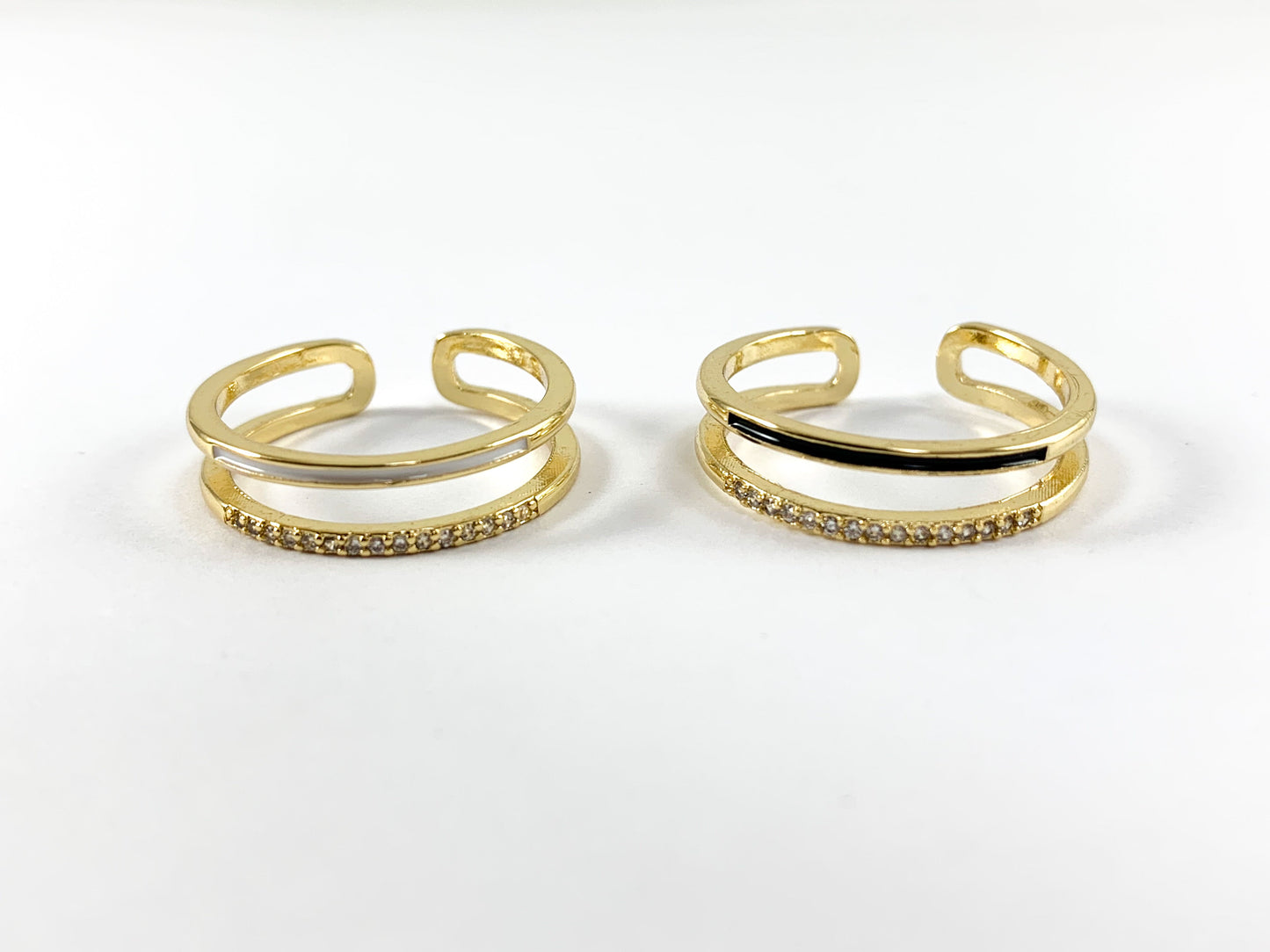 Neon Colorful Enamel 18K Gold Plated Copper CZ Pave Double Band Adjustable Ring 4pcs