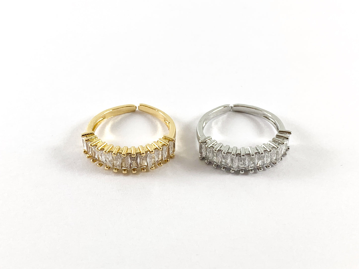 Real Gold / Platinum 18K Plated Bar CZ Pave Adjustable Ring 4pcs