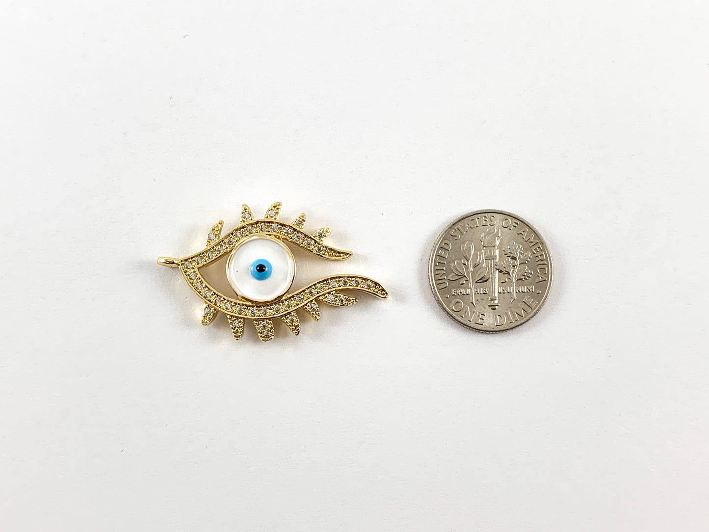 Real Gold 18K Plated Micro CZ Pave Enamel Eyelash Pendant Over Copper 6pcs