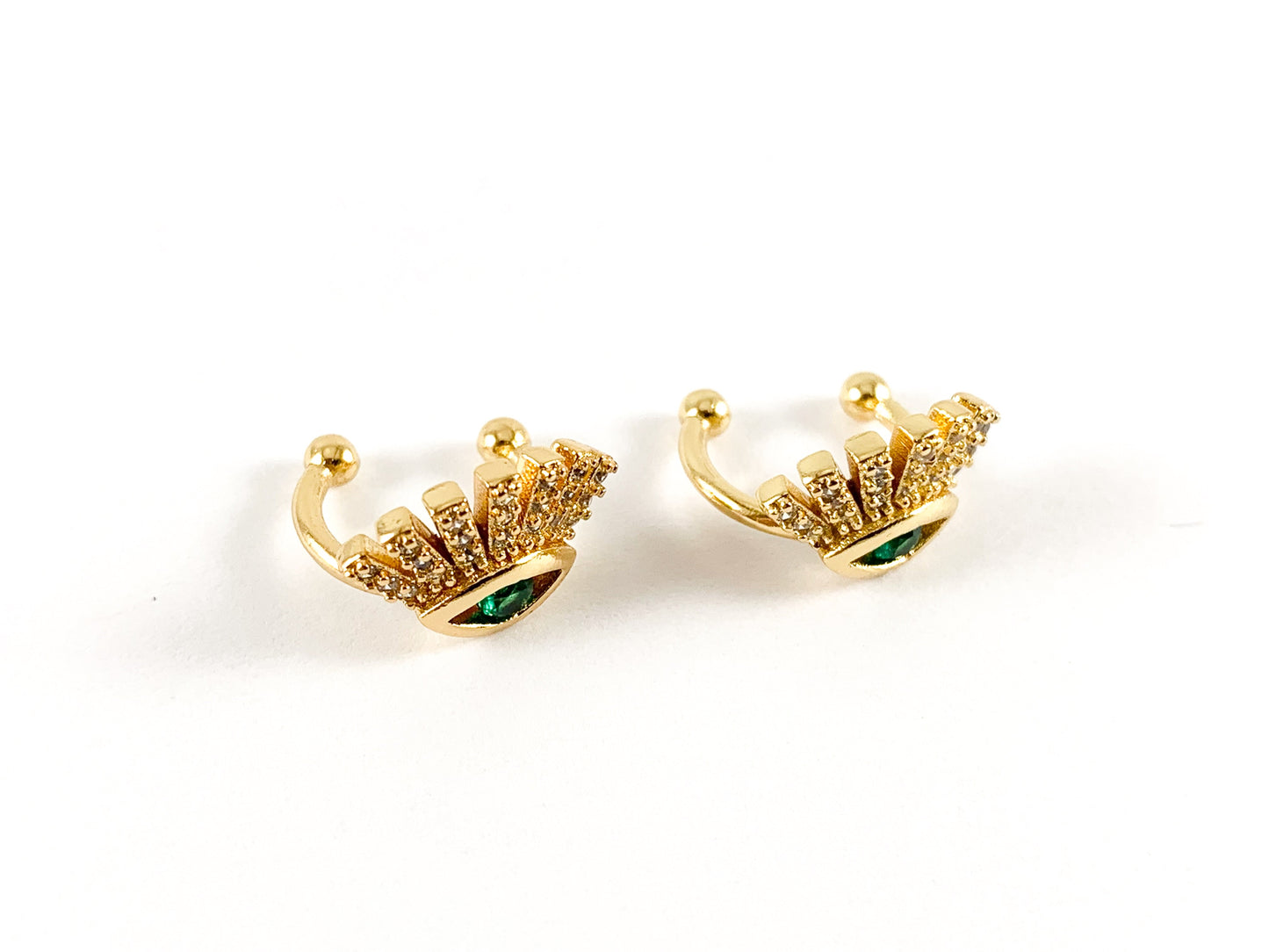 Real Gold 18K Plated Copper CZ Pave Green Evil Eye Ear Cuffs (No Piercing!!) 4 pcs