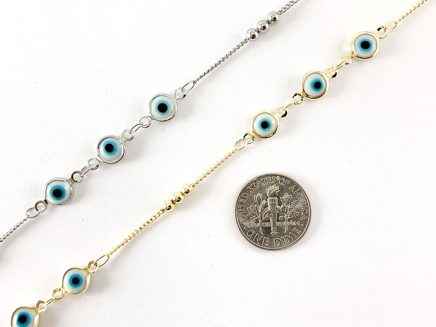 Real Gold/Platinum 18K Plated Enamel Dainty Tiny Evil Eye Chain