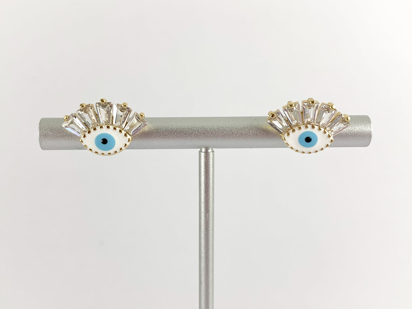 Cute Blue Evil Eye Earring Studs with CZ Pave in 18K gold plated Copper 5 pairs