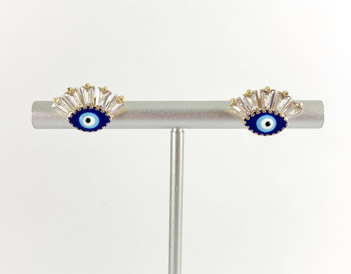 Cute Blue Evil Eye Earring Studs with CZ Pave in 18K gold plated Copper 5 pairs