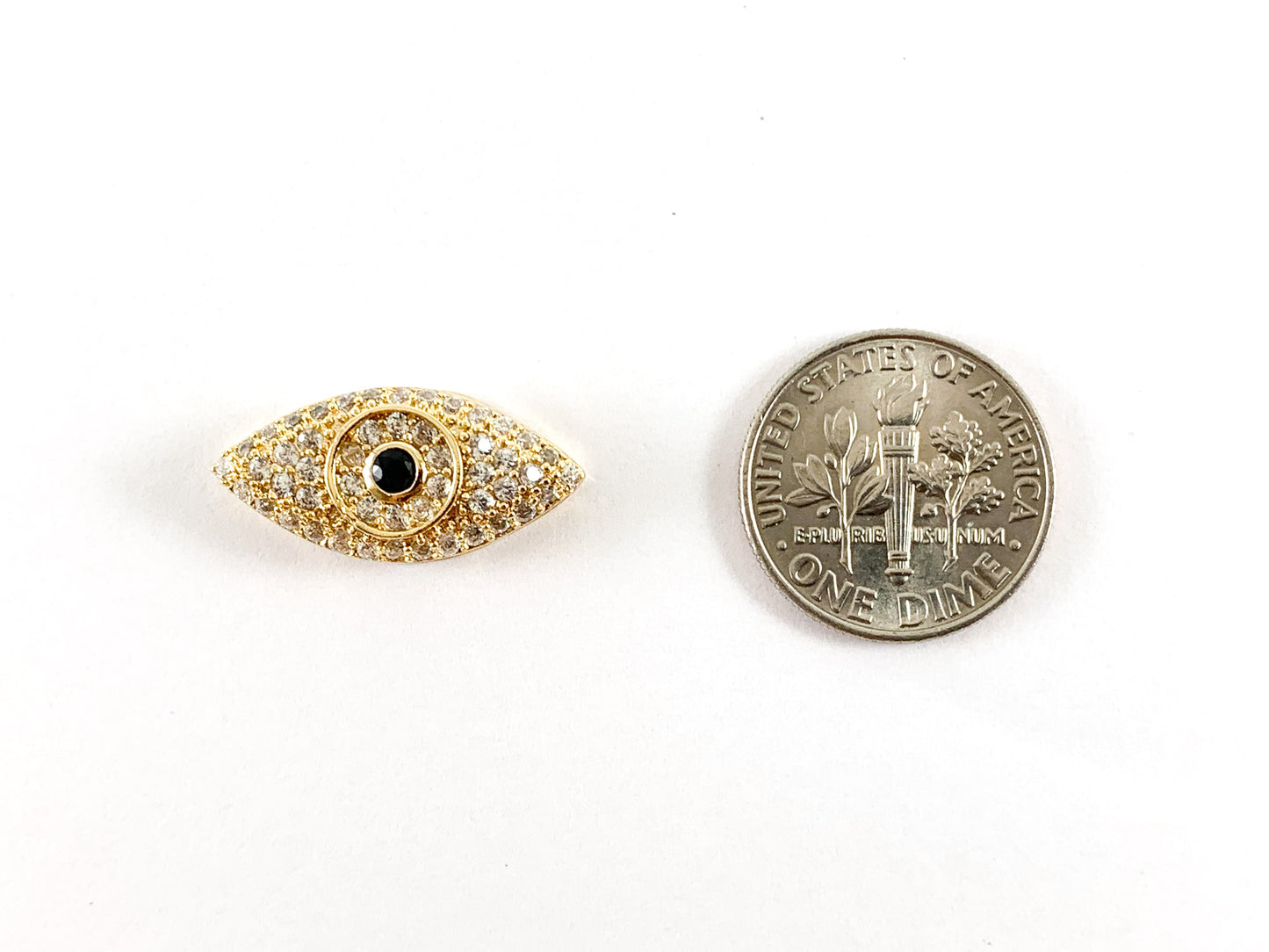 Real Gold 18K Plated Micro CZ Pave Evil Eye Connector Charms Over Brass 6pcs