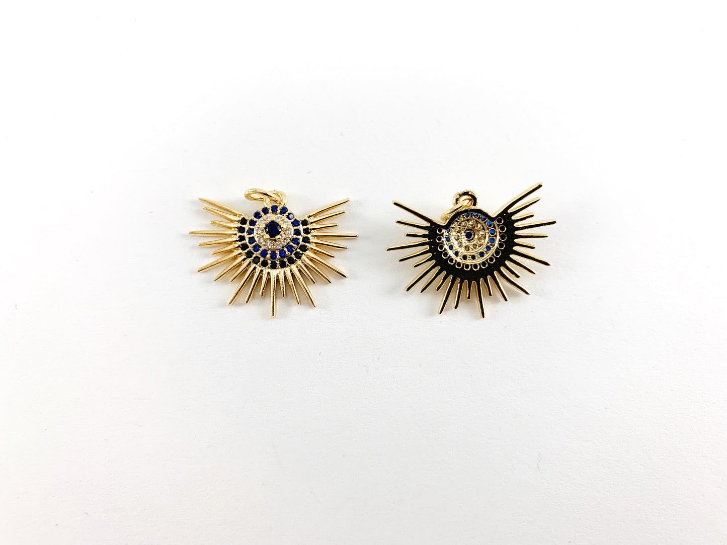 Real Gold 18K Plated Micro CZ Pave Evil Eye Sunburst Charm Pendant Over Copper 6pcs
