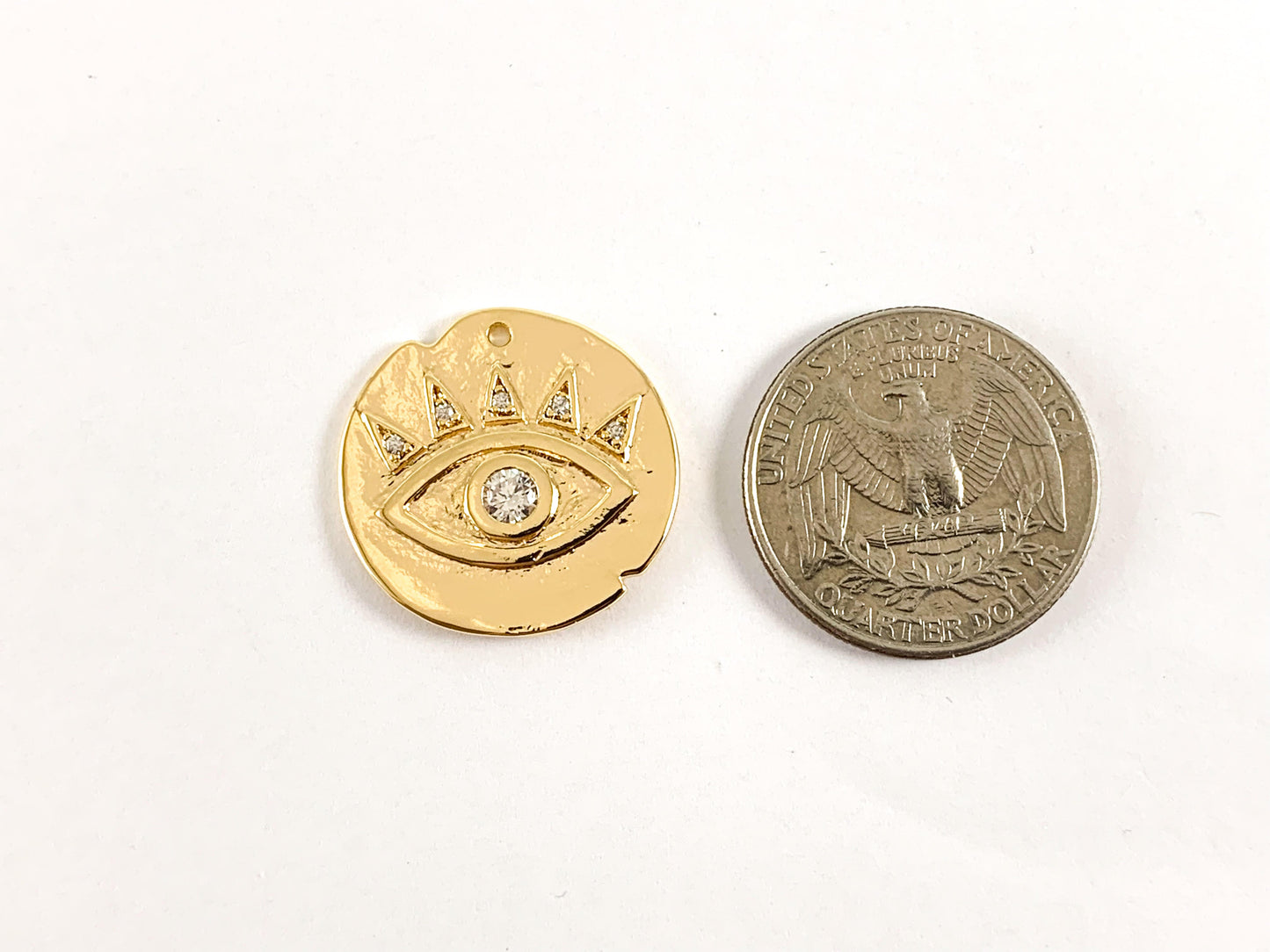 Real Gold 18K Plated Micro CZ Pave Eye Pendant Charm Over Brass 6pcs