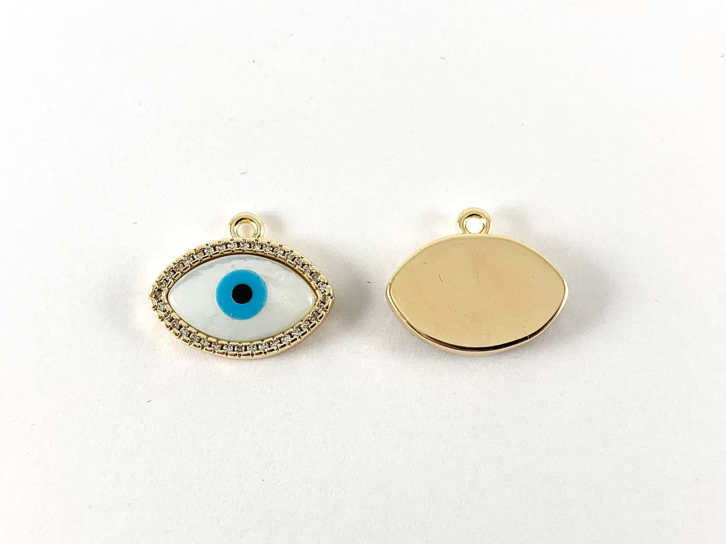 18K Real Gold Plated Brass CZ Pave Shell Eye Charm Pendant 4pcs