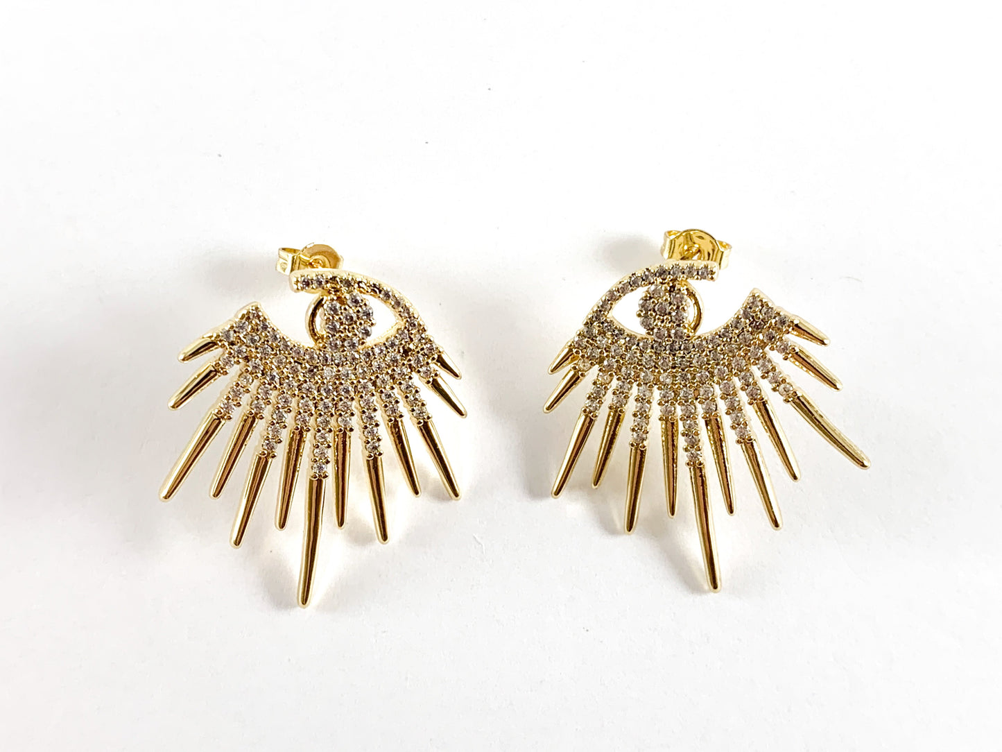 Real 18K Gold/Platinum Plated CZ Pave Eye Earrings Over Copper 2 pairs
