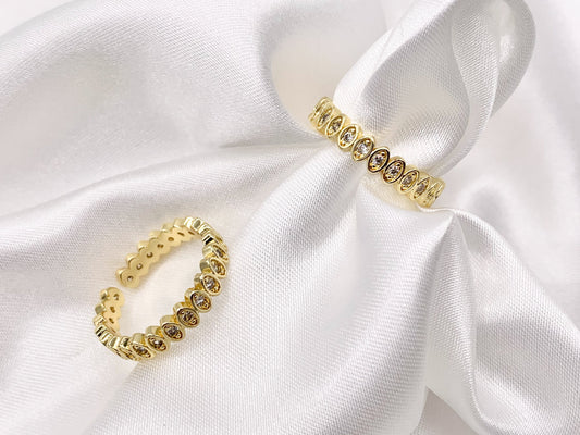 Dainty Gold Eye Oval Link Shape Stackable Rings Gold 18K Plated Copper CZ Pave Adjustable Ring 5 pcs