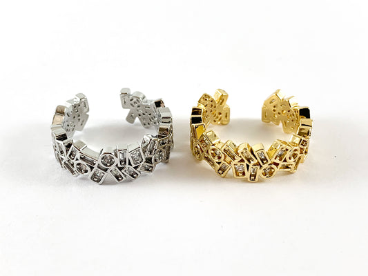 Real Gold 18K Plated/Platinum Plated Copper CZ Pave Adjustable Ring 3pcs
