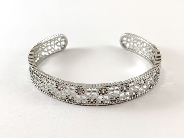 Real Gold/Platinum 18K Plated Copper CZ Pave Filigree Shiny Bracelet Cuffs