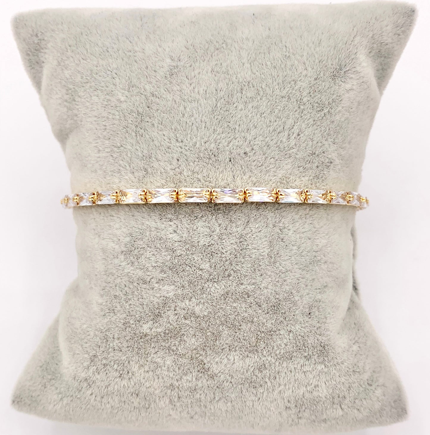 Gold flexible bangle Easy slip-on fit CZ Baguette Pave Rhinestone Bracelet in Real Gold 18K Plated Copper 4 pcs
