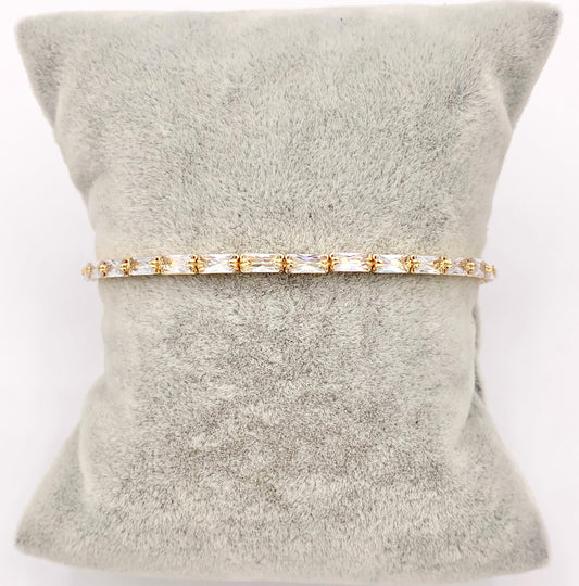 Gold flexible bangle Easy slip-on fit CZ Baguette Pave Rhinestone Bracelet in Real Gold 18K Plated Copper 4 pcs
