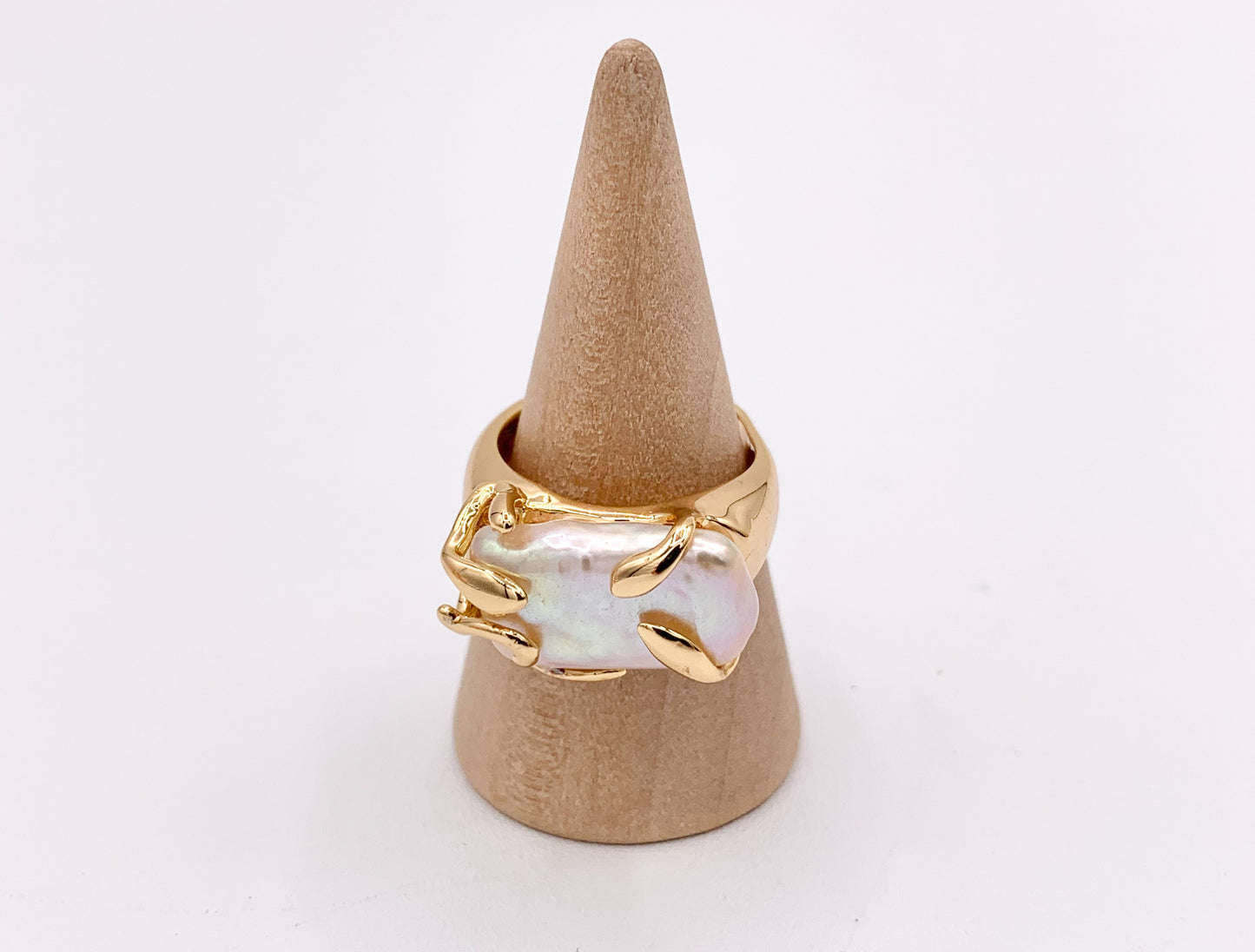 Freshwater Pearl Rings in 18K Real Gold Plated Copper Adjustable Statement Ring 4 pcs