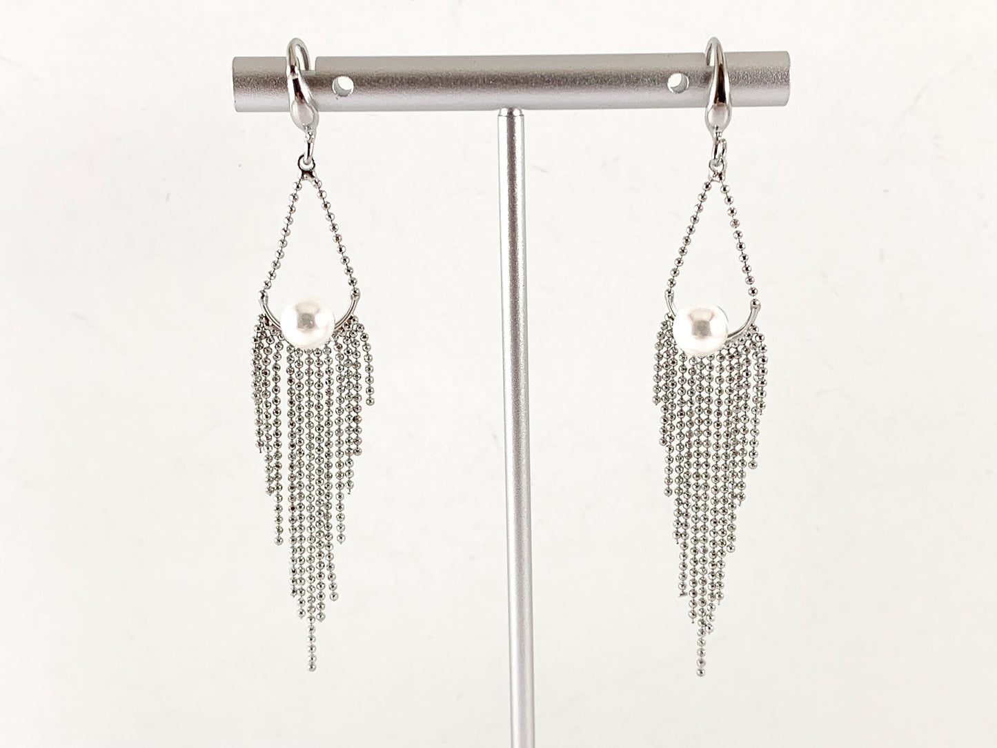 Real 18K Gold/Platinum Plated CZ Pave Mother of Pearl Fringe Dangle Earring Over Copper 1 pair