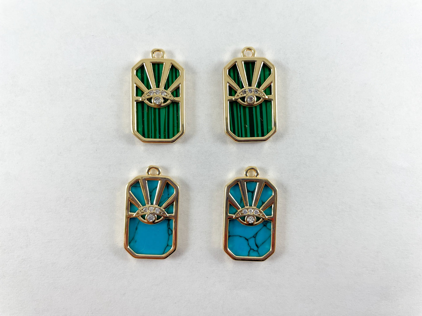 18K Gold Plated Abalone Malachite White Lip Shell Magnesite Rectangle Tag Pendant Over Copper 6pcs