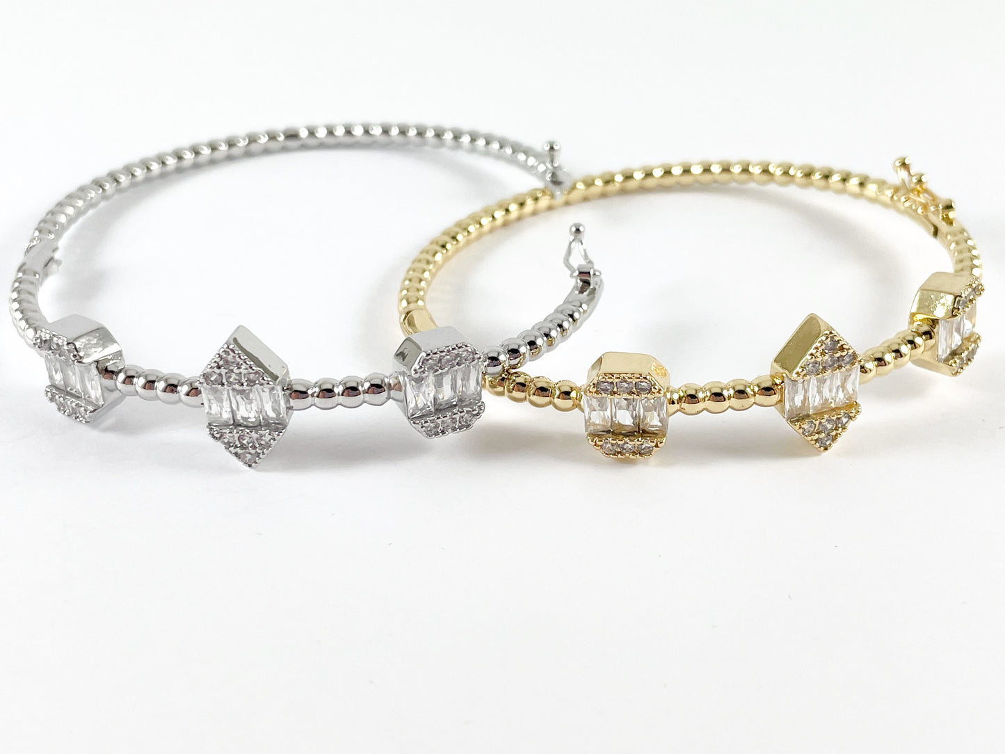 Real Gold/Platinum 18K Plated Copper Bracelet Clear Pink Geometric Cuffs/Bangles 1 cuff