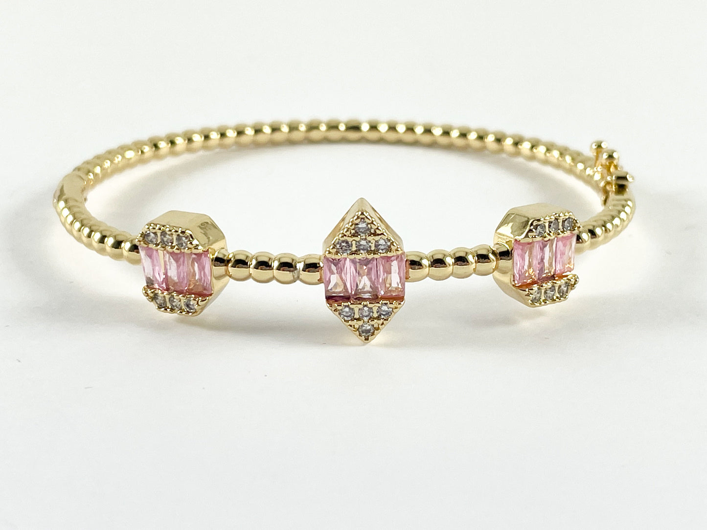 Real Gold/Platinum 18K Plated Copper Bracelet Clear Pink Geometric Cuffs/Bangles 1 cuff