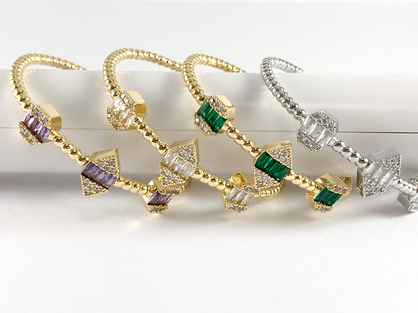 Real Gold/Platinum 18K Plated Copper Bracelet Clear Green Purple Geometric Cuffs 1 cuff