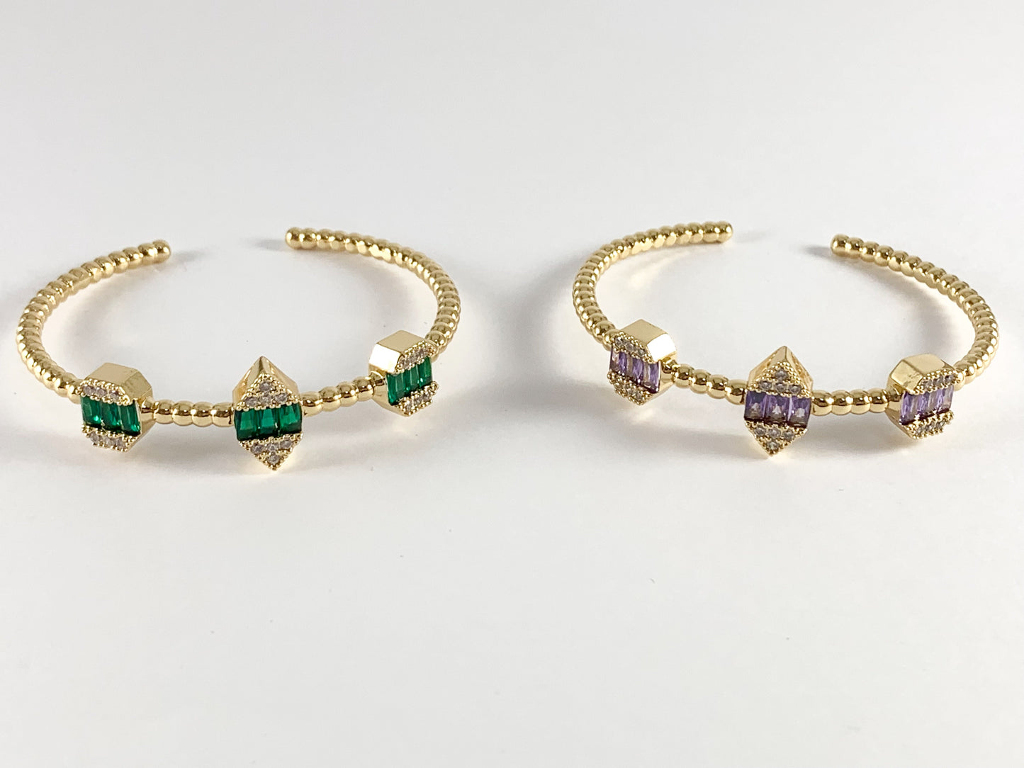 Real Gold/Platinum 18K Plated Copper Bracelet Clear Green Purple Geometric Cuffs 1 cuff