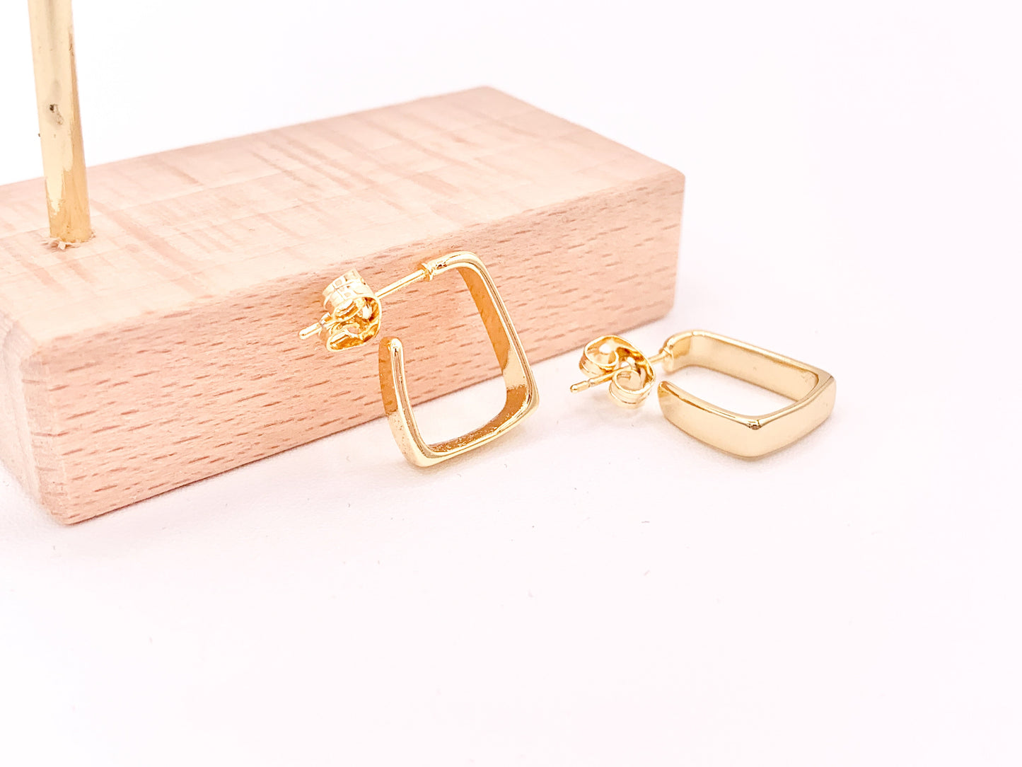 Dainty Minimalist Geometric Square Earring Huggies 18K Gold Plated Over Brass Earrings 3 pairs
